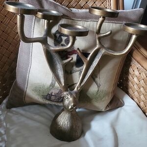 BRASS METAL HARE CANDELABRA